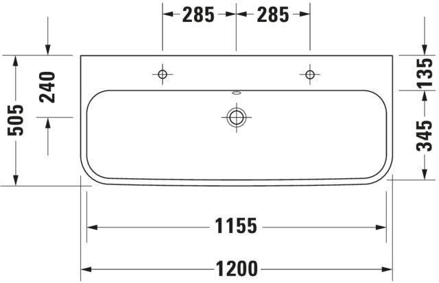 DURAVIT Möbelwaschtisch Happy D.2 1200 mm mit Überlauf, 2 Hahnlöchern und Hahnlochbank – Weiß