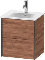 Duravit XViu Waschtischunterbau wandhängend 557 mm, 2 Schubkästen, Nussbaum natur – ohne Griff, mit Tip-On-Technik