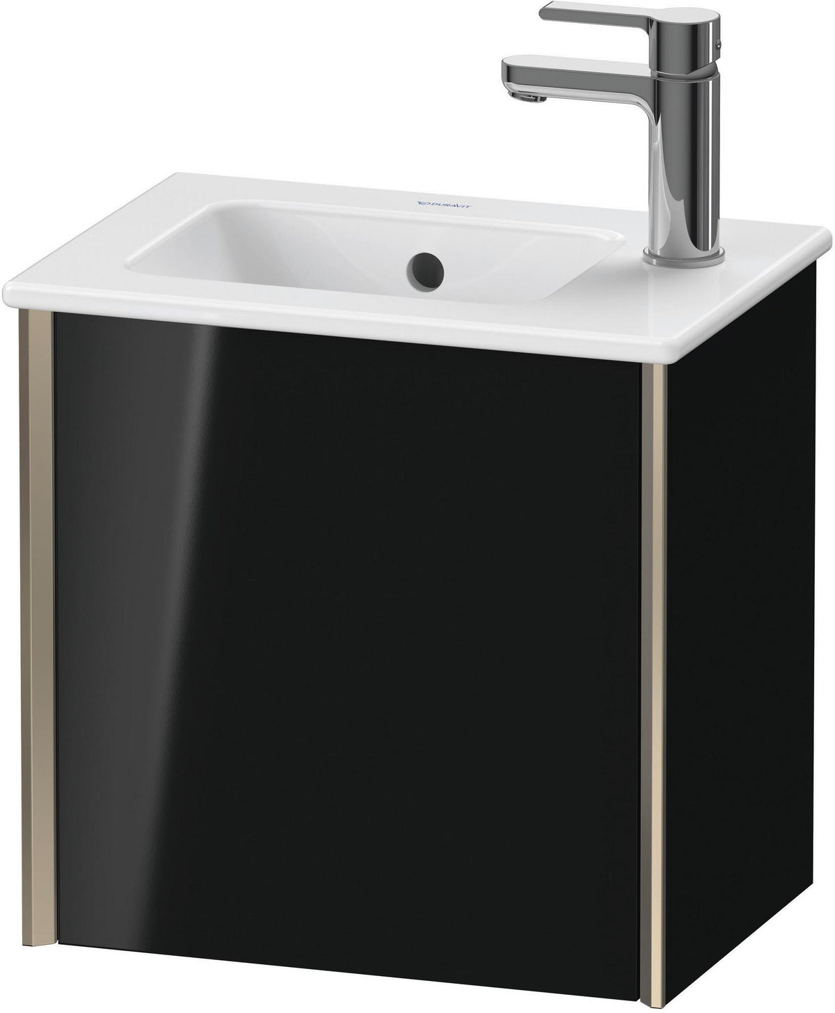 Duravit XViu Waschtischunterbau wandhängend 410 mm, 1 Tür links, schwarz hochglanz – ohne Griff