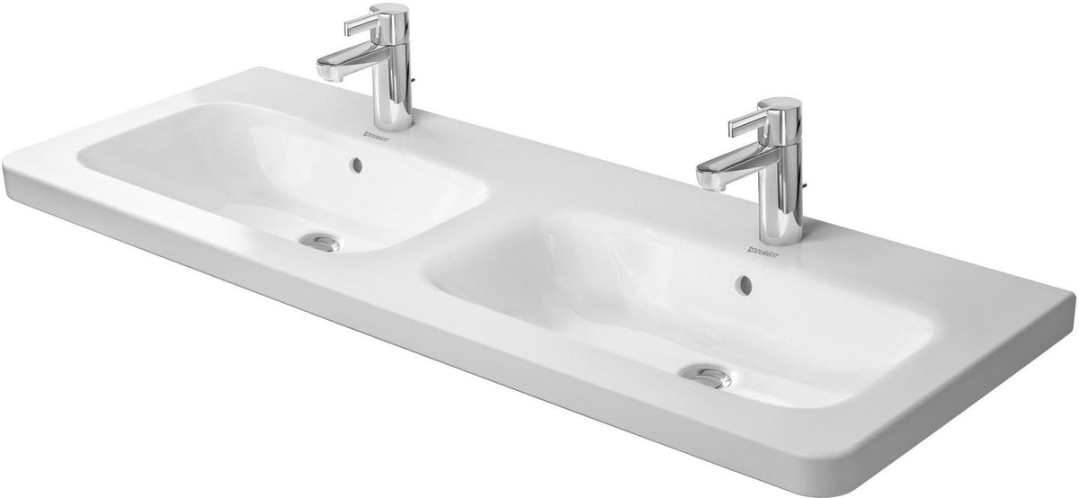 Duravit DuraStyle Doppelwaschtisch 1300 mm – Wandhängend, 2 Hahnlöcher, mit Überlauf, Weiß