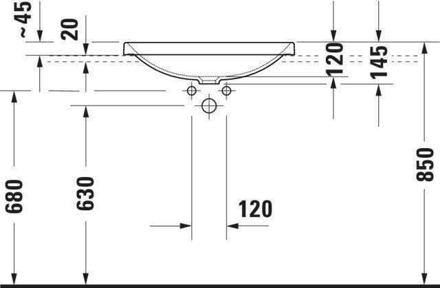 DURAVIT D-Neo Einbauwaschtisch 600 mm Weiß mit WonderGliss – ohne Überlauf & Hahnloch