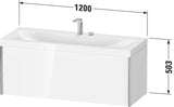 Duravit Waschtischunterbauset XVIU 1200x480mm mit Möbelwaschtisch Viu, Hahnlochbank und Raumsparsiphon