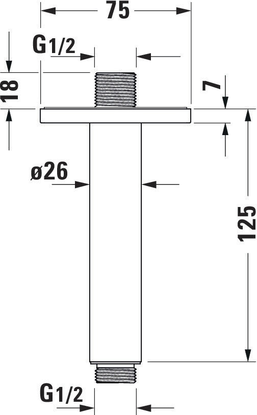 Duravit Brausearm für Deckenanschluss mit eckiger Rosette 125 mm, Chrom – Messing