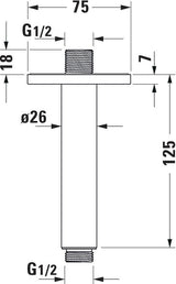 Duravit Brausearm für Deckenanschluss mit eckiger Rosette 125 mm, Chrom – Messing