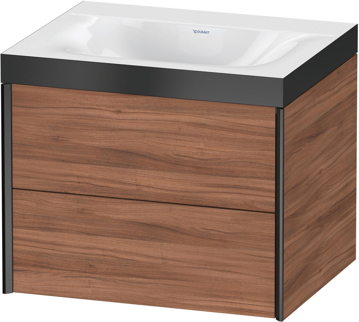 Duravit XViu Waschtischunterbau 600 mm mit 2 Schubkästen, schwarz matt/Nussbaum, wandhängend