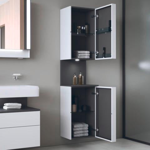 DURAVIT Qatego Hochschrank 400 mm, 2 Türen, weiß Hochglanz, Eiche Schw. Matt