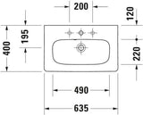 DURAVIT DuraStyle Möbelwaschtisch 635 mm mit Überlauf und Hahnlochbank, weiß