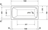 DURAVIT Qatego Whirlwanne 1500x750mm Rechteckig Einbau Weiß mit Fußgestell