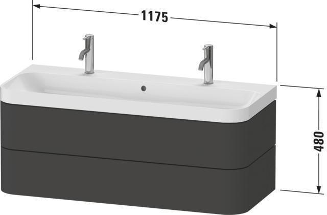 DURAVIT Happy D.2 Waschtischset 1175 mm mit 2 Schubkästen, Tip-on, Soft-Close, wandhängend