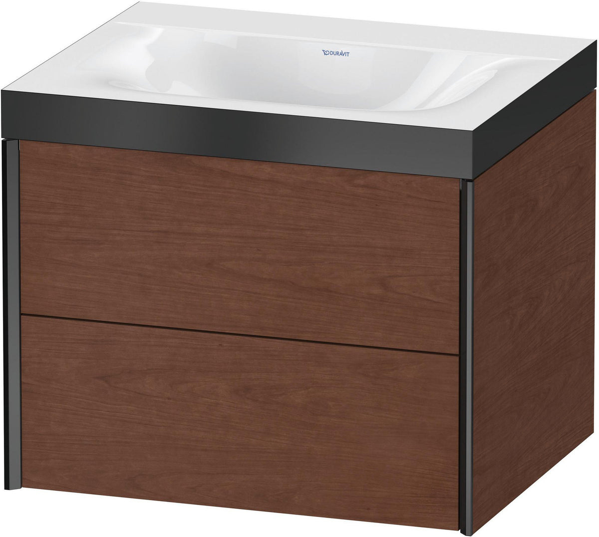 Duravit XViu Waschtischunterbau 600 mm mit 2 Schubkästen, schwarz matt/Nussbaum, wandhängend