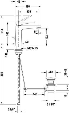 DURAVIT Tulum by Starck Einhebel-Waschtischmischer Chrom mit Zugstange, 135 mm Ausladung