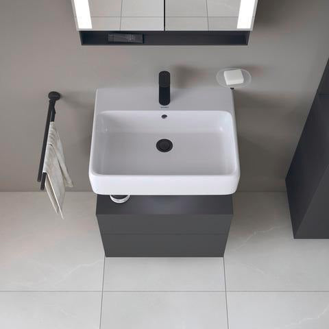 DURAVIT Qatego Waschtischunterbau 590 mm wandhängend, 1 Auszug, weiß Hochglanz, Nische Eiche Schwarz
