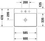 DURAVIT DuraSquare Waschtisch 600 mm, ohne Überlauf, mit Hahnlochbank, weiß – rechteckiges Design