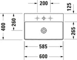 DURAVIT DuraSquare Möbel-Waschtisch 600 mm, DuraCeram, weiß, mit Hahnlochbank, ohne Überlauf