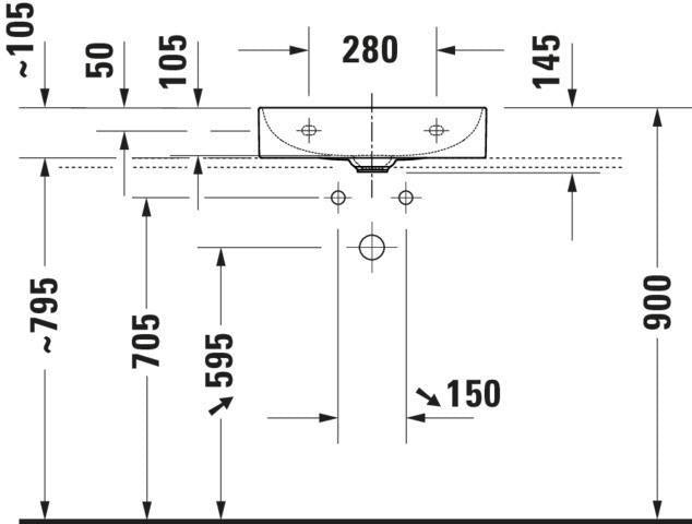 DURAVIT DuraSquare Waschtisch 500 mm weiß mit Hahnlochbank – DuraCeram, ohne Überlauf