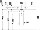 DURAVIT DuraSquare Waschtisch 500 mm weiß mit Hahnlochbank – DuraCeram, ohne Überlauf