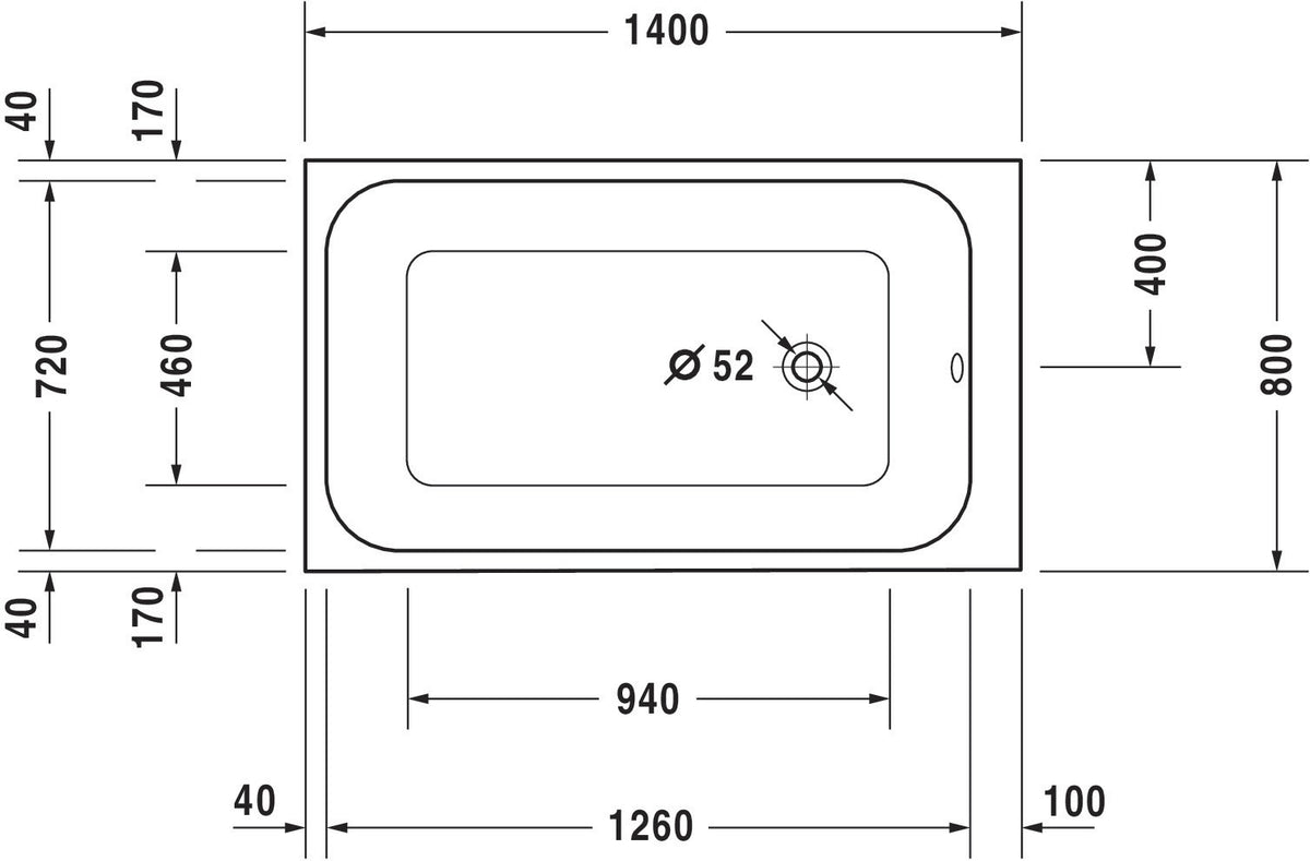 DURAVIT DuraStyle Rechteck-Badewanne 1400x800mm weiß Acryl Einbauwanne