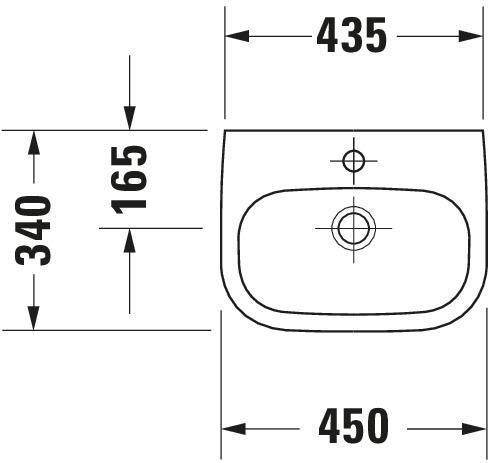 DURAVIT D-Code Handwaschbecken 450 mm weiß – Wandhängend, 1 Hahnloch, ohne Überlauf