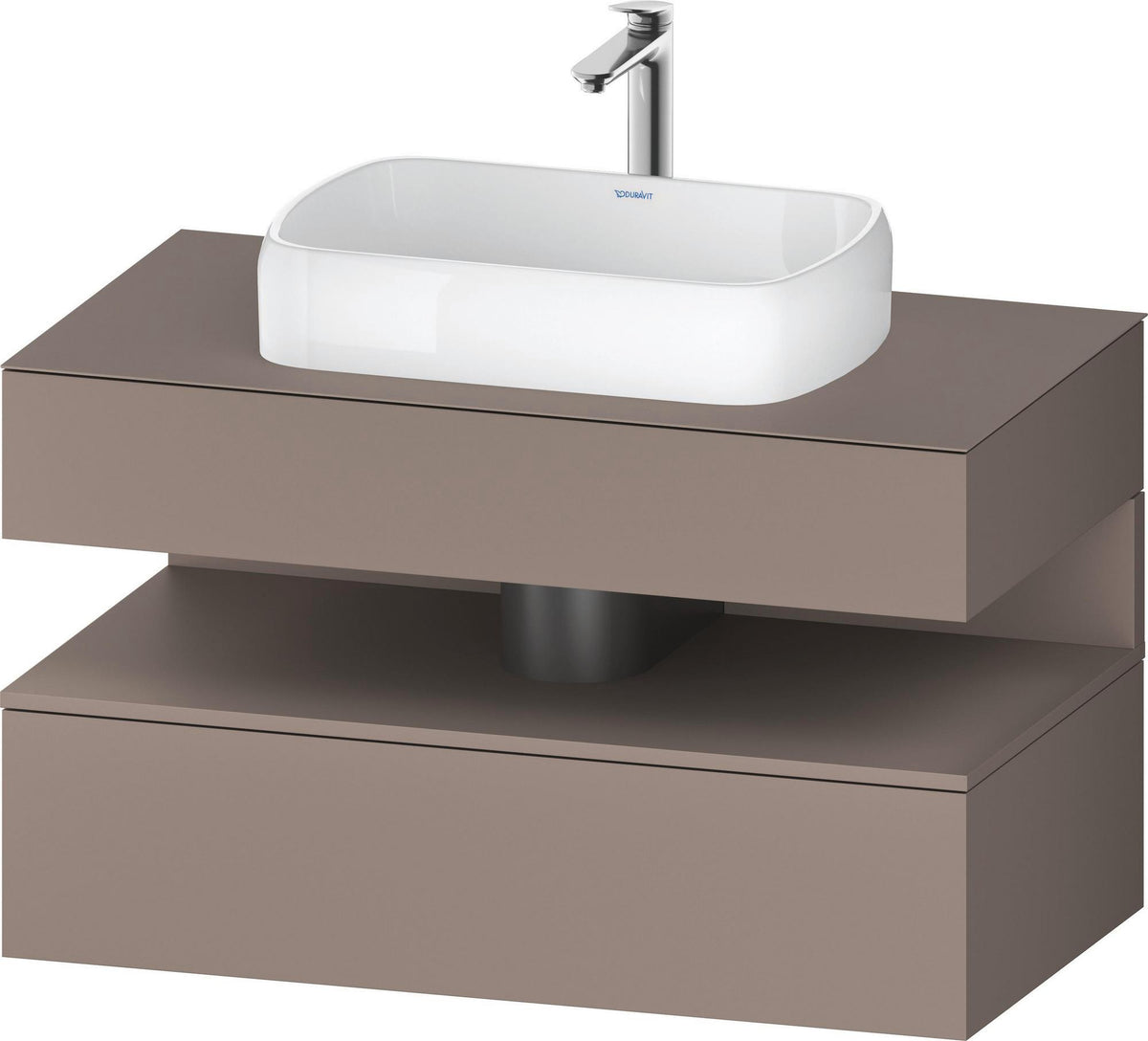 Duravit Qatego Waschtischunterbau 1000 mm Weiß Hochglanz mit Eiche Terra Nische, 1 Auszug, wandhängend