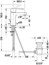 DURAVIT B.2 Einhebel-Waschtischmischer S mit Zugstange, Chrom – Keramikmischsystem, 100,5 mm Ausladung