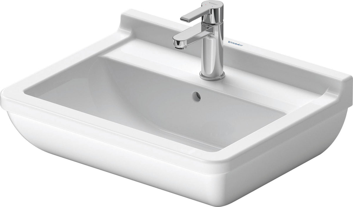 DURAVIT Waschtisch Starck 3 650 mm mit Überlauf, Hahnlochbank und WonderGliss in Weiß
