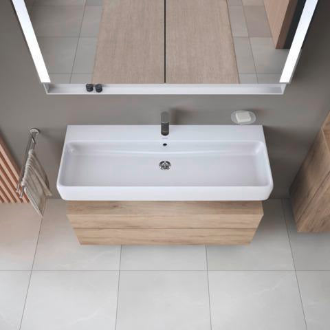 Duravit Qatego Waschtischunterbau 1190 mm – Weiß Matt mit Eiche Schwarz Nische, 1 Auszug, LED