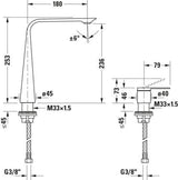 Duravit D.1 2-Loch Waschtischarmatur XL Chrom – 180 mm Ausladung, Keramikmischsystem