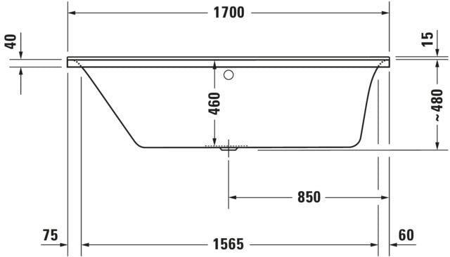 Duravit Rechteck-Badewanne P3 Comforts 1700 x 750 mm, 1 Rückenschräge links, weiss