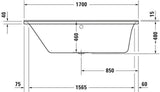 Duravit Rechteck-Badewanne P3 Comforts 1700 x 750 mm, 1 Rückenschräge links, weiss