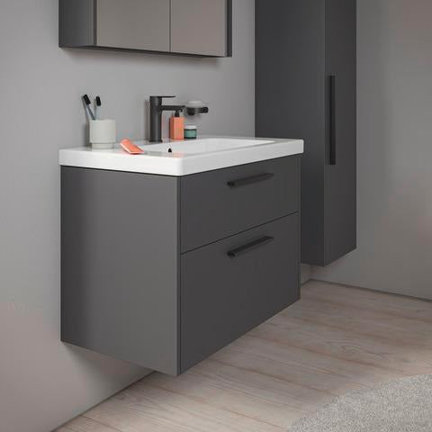 DURAVIT D-Code Halbhochschrank 400 mm, rechts, Basalt Matt, 1 Tür, Glasböden