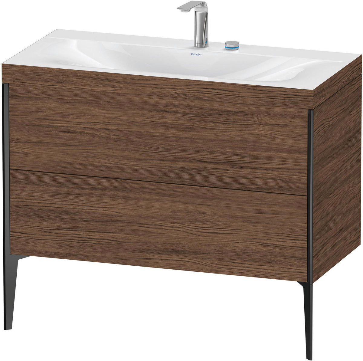 DURAVIT XViu c-bonded Waschtischunterbauset 1000 mm, 2 Auszüge, Schwarz Matt / Nussbaum
