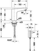 Duravit Sensor 1 Waschtischmischer elektronisch – Netzbetrieb, Chrom, 122 mm Auslauf
