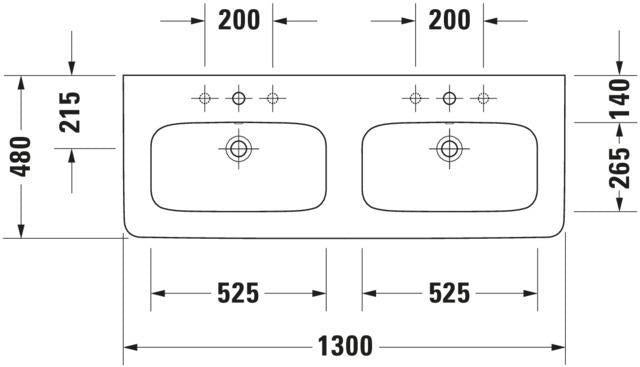 Duravit DuraStyle Doppelwaschtisch 1300 mm – Wandhängend, 2 Hahnlöcher, mit Überlauf, Weiß