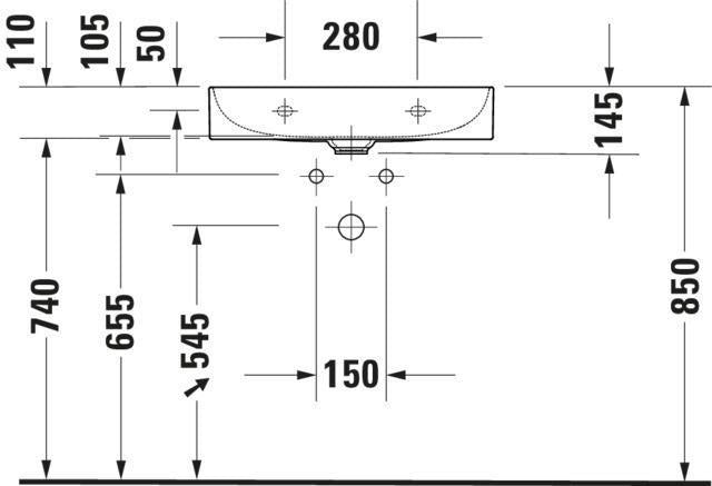 Duravit DuraSquare Möbel-Waschtisch 600 mm ohne Überlauf, mit Hahnlochbank, weiß