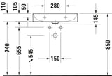 Duravit DuraSquare Möbel-Waschtisch 600 mm ohne Überlauf, mit Hahnlochbank, weiß