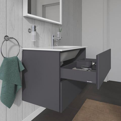 DURAVIT L-Cube Waschtischunterbau 820 mm wandhängend, 2 Schubkästen, Becken rechts, Betongrau Matt