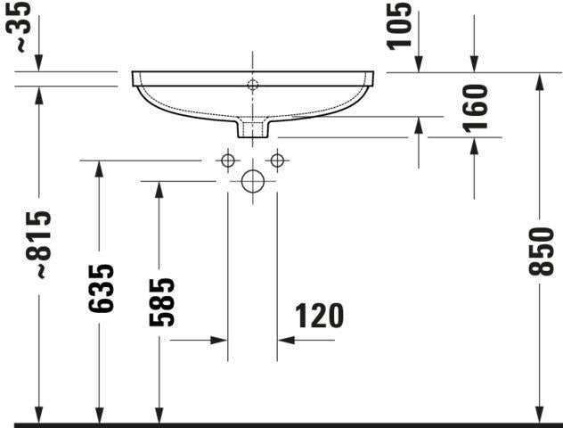 DURAVIT Duravit No.1 Einbauwaschtisch 525 mm weiß ohne Hahnloch mit Überlauf