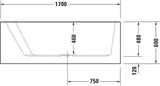 DURAVIT Paiova Badewanne 1700x1000 mm Einbau mit Acrylverkleidung, Rückenschräge links, Weiß
