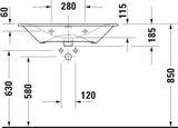 Duravit Viu Möbelwaschtisch 830 mm, weiß, mit Überlauf und Hahnlochbank