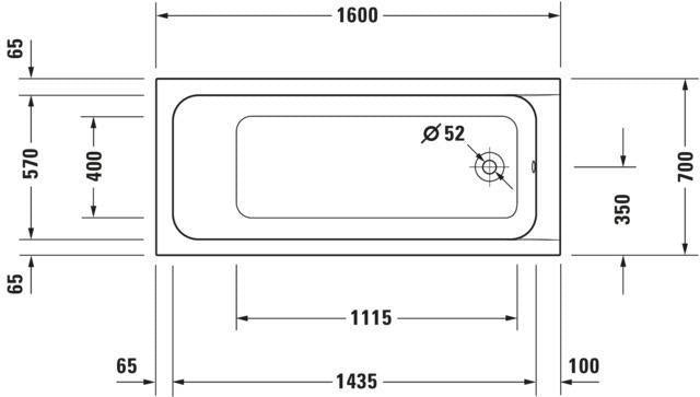DURAVIT D-Code Einbau-Badewanne 1700x750 mm Weiß mit Überlauf und 1 Rückenschräge