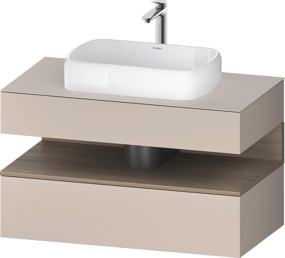Duravit Qatego Waschtischunterbau 1000 mm Weiß Hochglanz mit Eiche Terra Nische, 1 Auszug, wandhängend