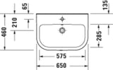 Duravit D-Code Waschtisch 650x460mm Weiß mit Überlauf, 1 Hahnloch, wandhängend