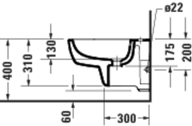 DURAVIT D-Code Wand Bidet 540 mm Weiß mit Überlauf und Hahnlochbank