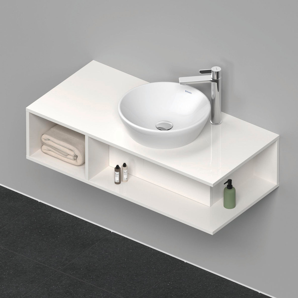 DURAVIT D-Neo Waschtischunterbau wandhängend 800 mm betongrau matt, Becken rechts, 1 offenes Fach