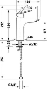 DURAVIT Duravit No.1 Einhebel-Waschtischmischer mit MinusFlow, Zugstange, Chrom – 106 mm Ausladung