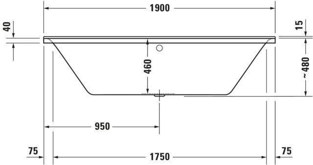 DURAVIT P3 Comforts Badewanne 1900 x 900 mm Weiß Einbauwanne mit 2 Rückenschrägen
