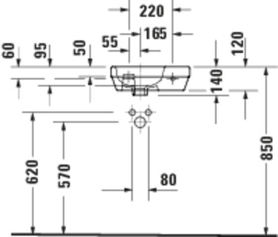 DURAVIT D-Code Handwaschbecken 450 mm weiß, 1 Hahnloch, mit Überlauf, wandhängend