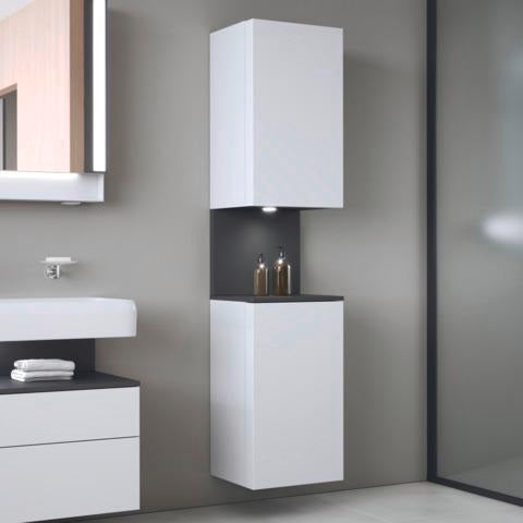 DURAVIT Qatego Hochschrank 400 mm, 2 Türen, weiß Hochglanz, Eiche Schw. Matt