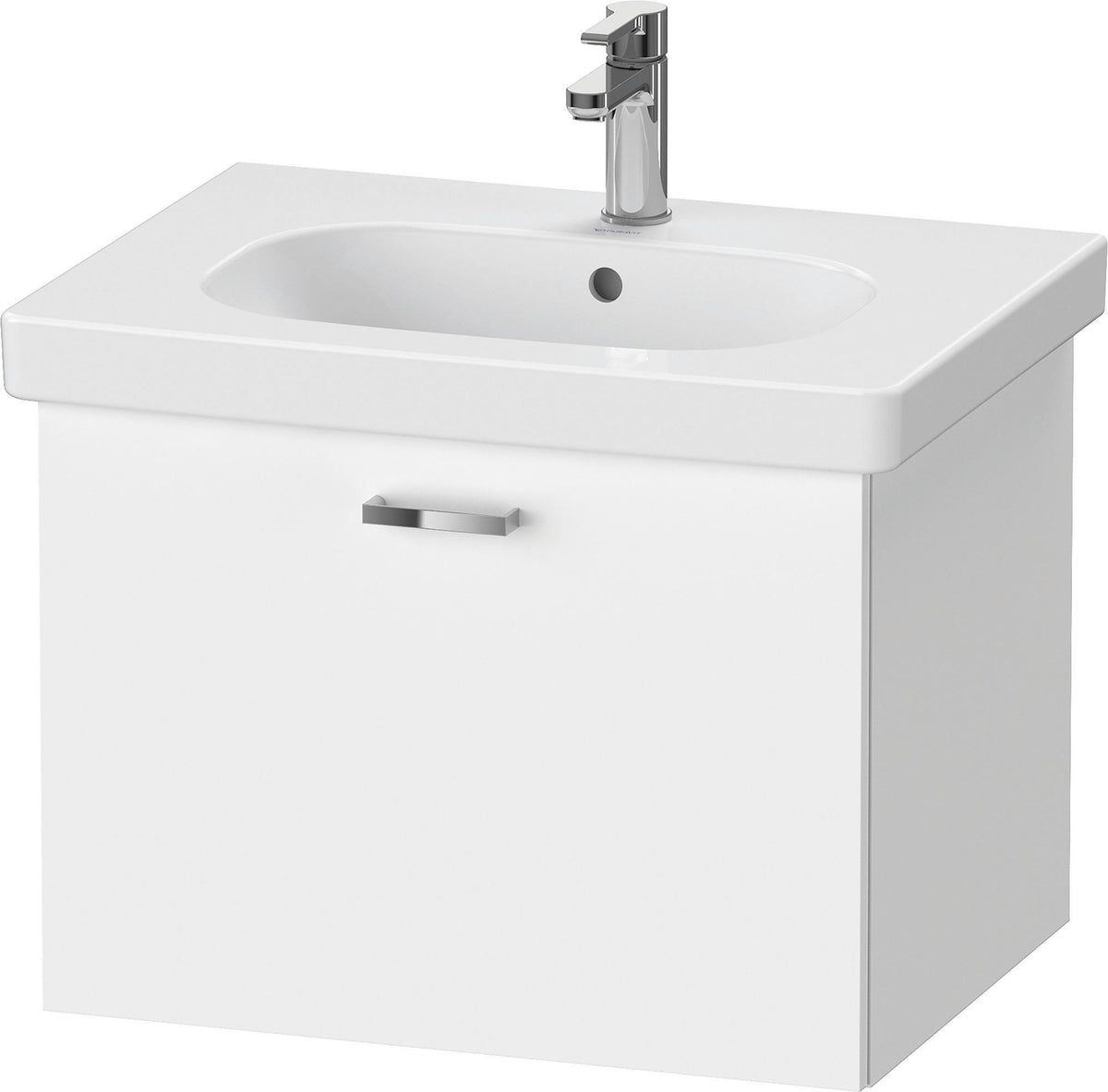 Duravit XBase Waschtischunterbau wandhängend 600 mm, 1 Auszug, weiß matt – montiert
