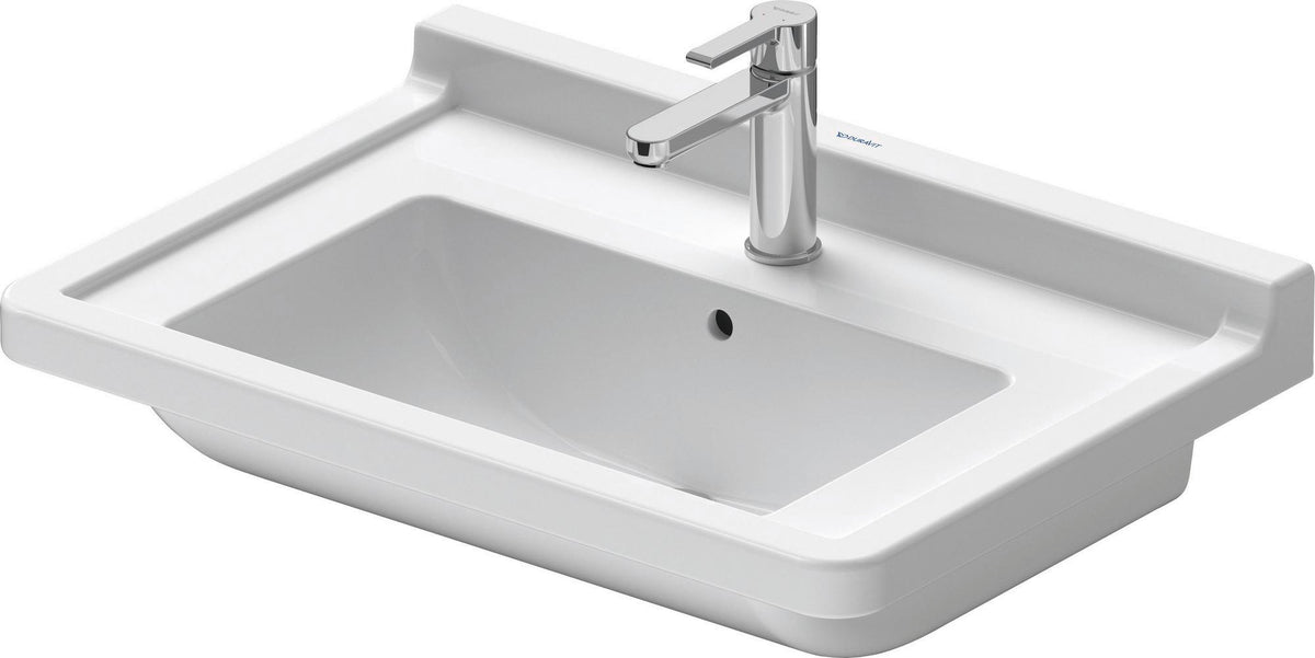 DURAVIT Möbelwaschtisch Starck 3 850 mm mit Überlauf, 1 Hahnloch, weiß – Wandhängend